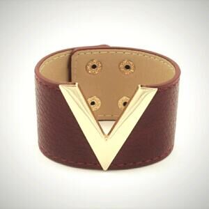 V Bracelet Fashion Design Look UNISEX Brown Faux Leather Adjustable Strap
